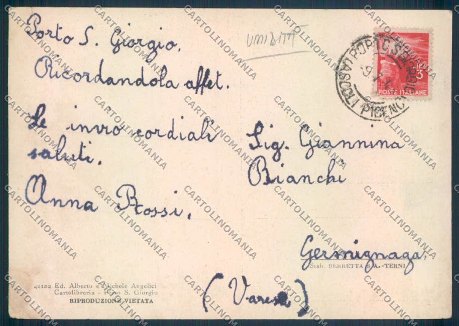 Ascoli Piceno Porto San Giorgio Stazione TRACCE UMIDO FG cartolina ZF7650 – retro