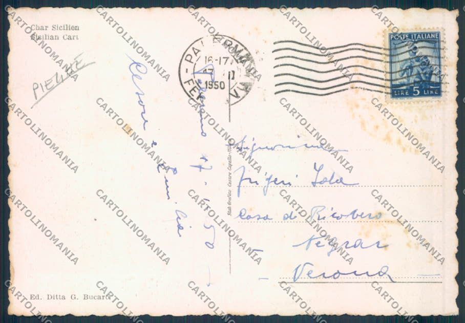 Palermo Città Carro Siciliani PIEGHE FG cartolina ZF7781 – retro