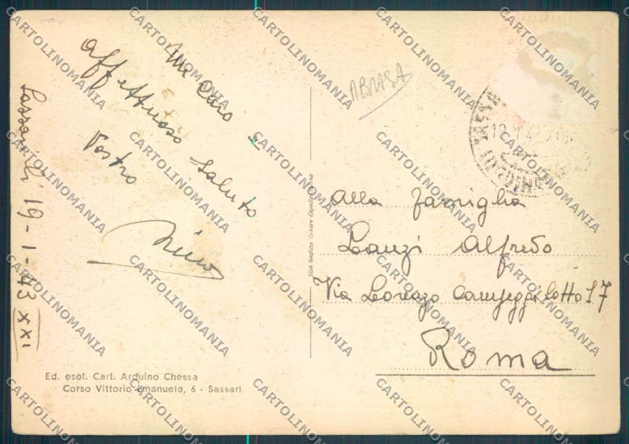 Sassari Città Posta ABRASA PIEGHE FG cartolina ZF8231 – retro