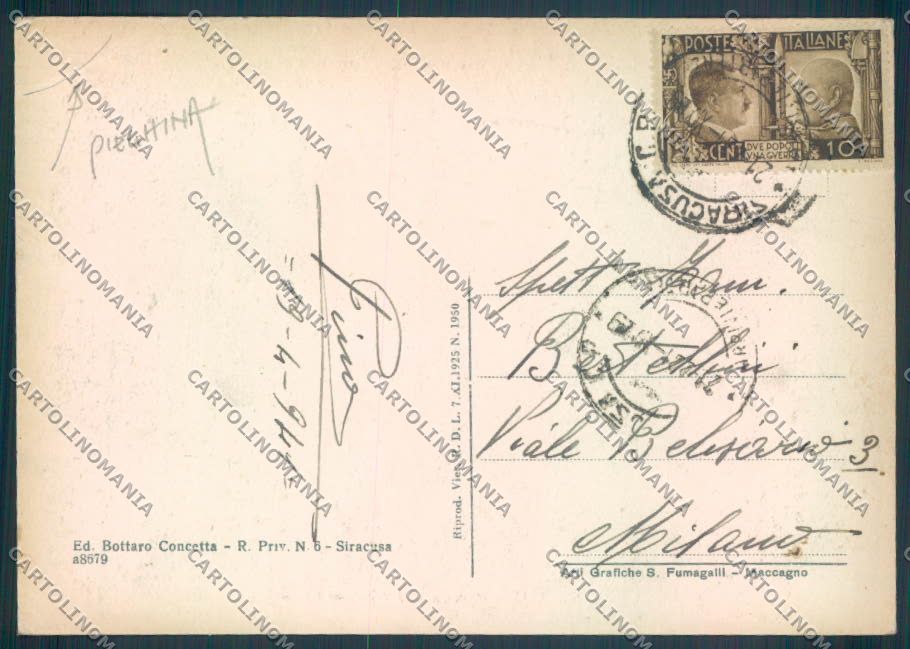 Siracusa Città PIEGHINA FG cartolina ZF8384 – retro