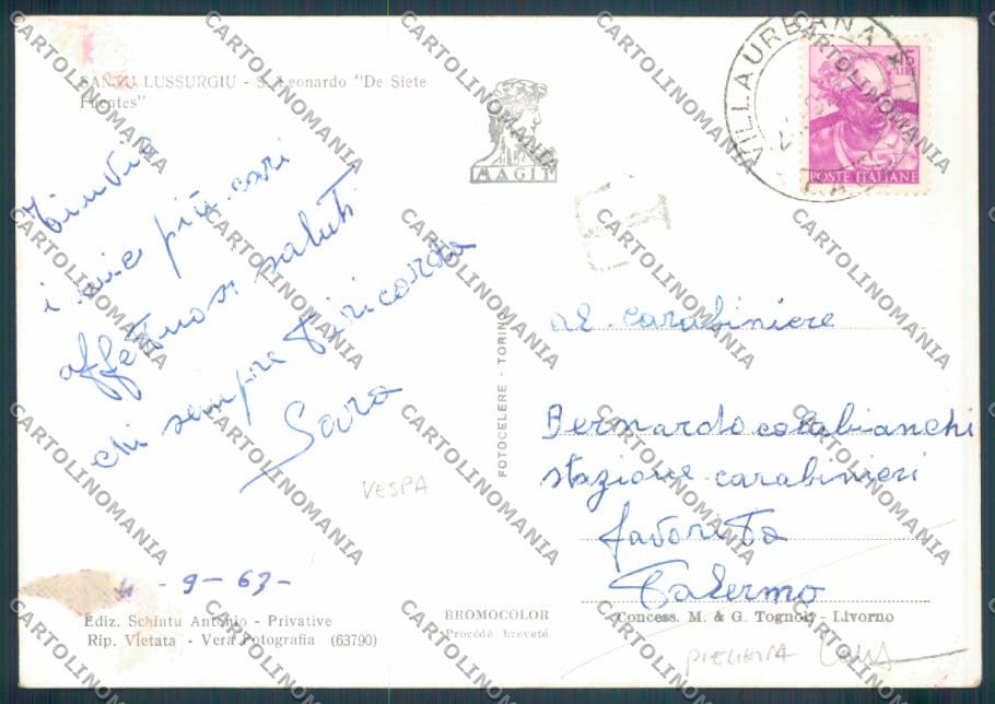 Oristano Santu Lussurgiu Vespa PIEGHINA COLLA Foto FG cartolina ZF8438 – retro