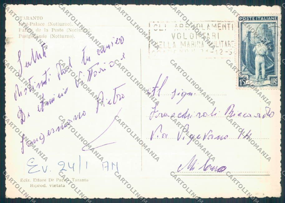 Taranto Città Posta Foto FG cartolina ZF8535 – retro