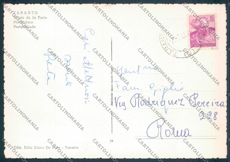 Taranto Città Posta FG cartolina ZF8547 – retro