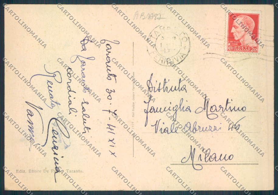 Taranto Città Posta ABRASA FG cartolina ZF8550 – retro