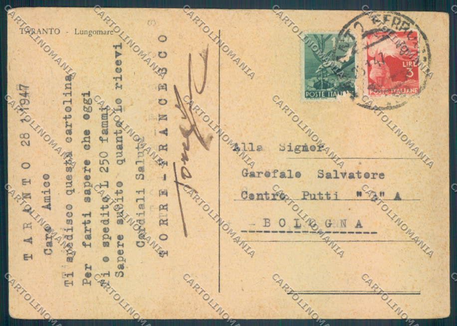 Taranto Città Marinai ABRASA FG cartolina ZF8555 – retro