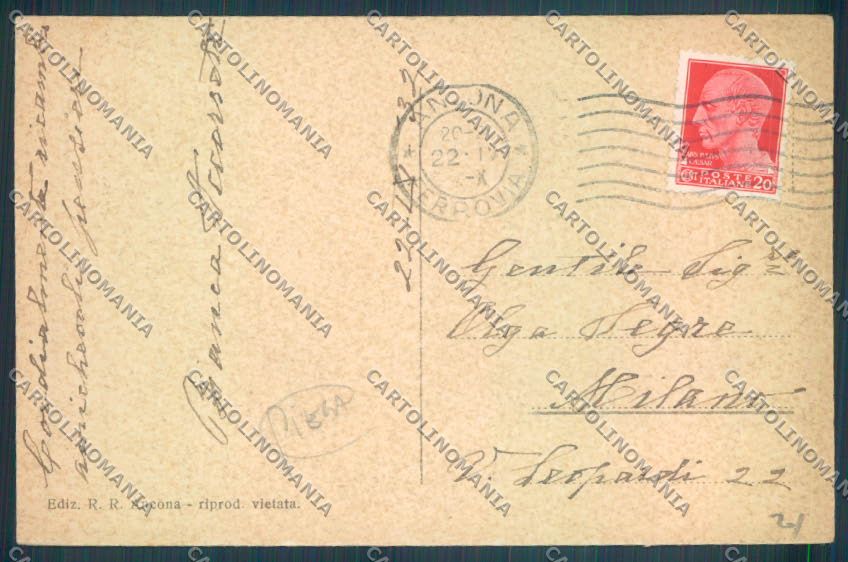 Ancona città PIEGA cartolina ZG1914 – retro