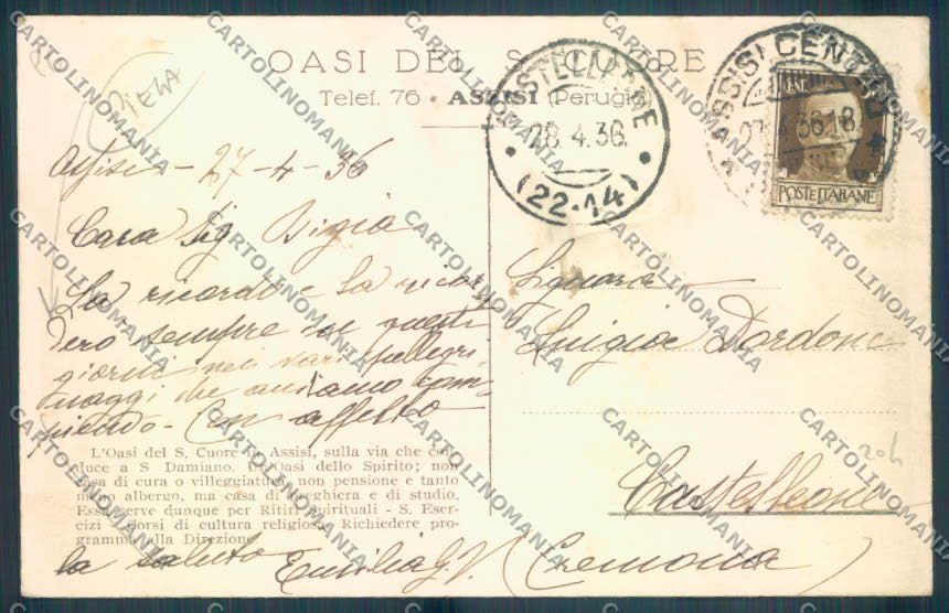 Perugia Assisi PIEGA cartolina ZG1991 – retro