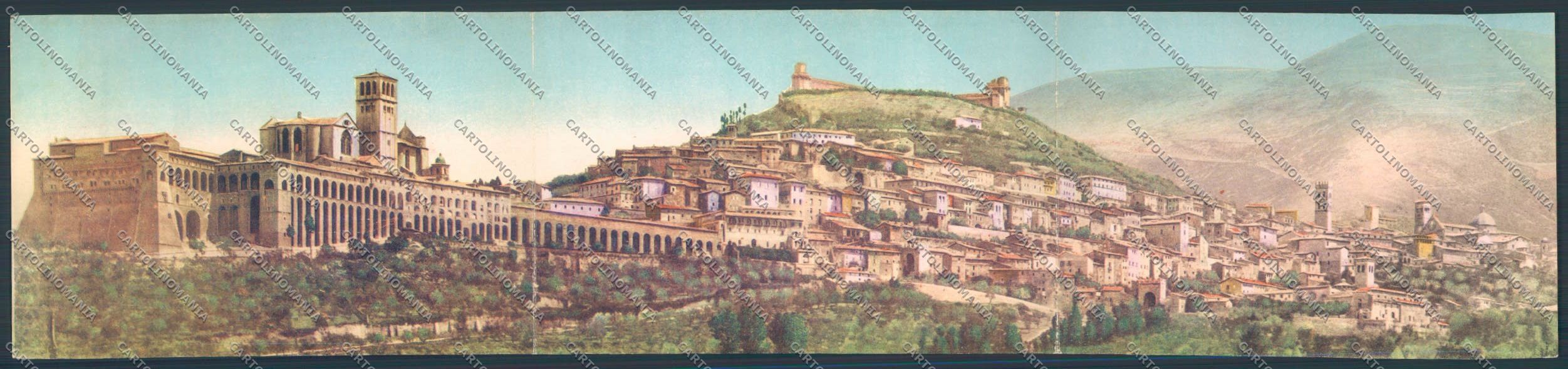 Perugia Assisi Panoramica Tripla cartolina ZG1993 – fronte