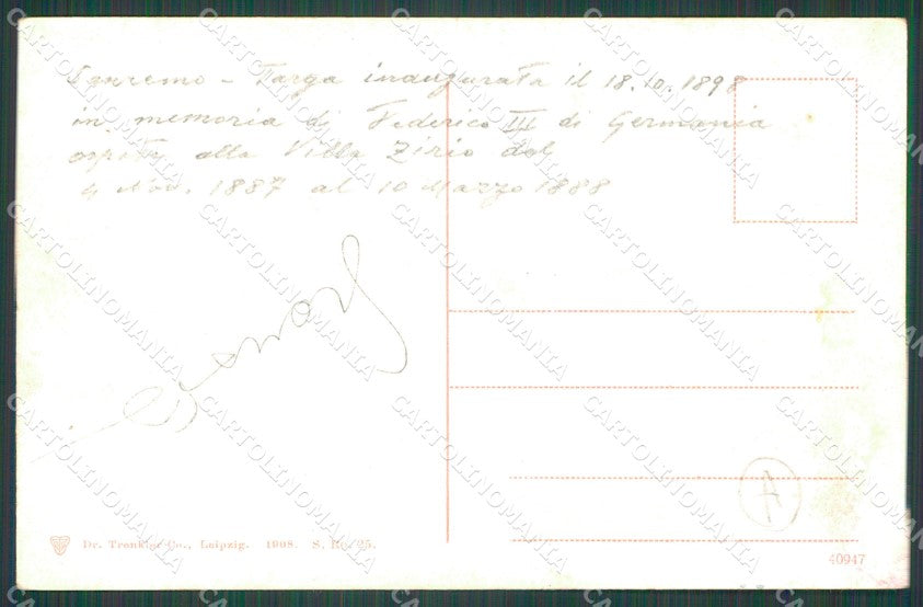 Imperia Sanremo Villa Zirio SCOLLATA ABRASA Cartolina ZG2301 – retro