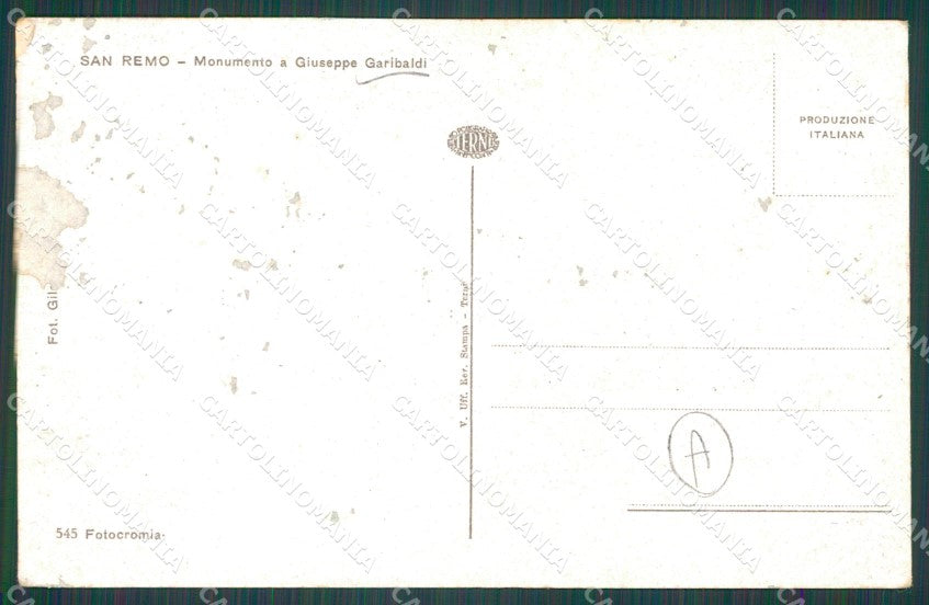 Imperia Sanremo Garibaldi COLLA Cartolina ZG2308 – retro
