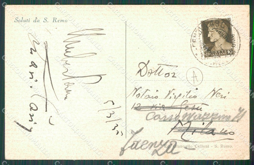 Imperia Sanremo PIEGHINA Cartolina ZG2354 – retro