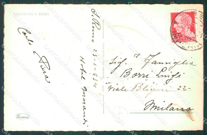 Imperia Sanremo PIEGHINA Cartolina ZG2460 – retro