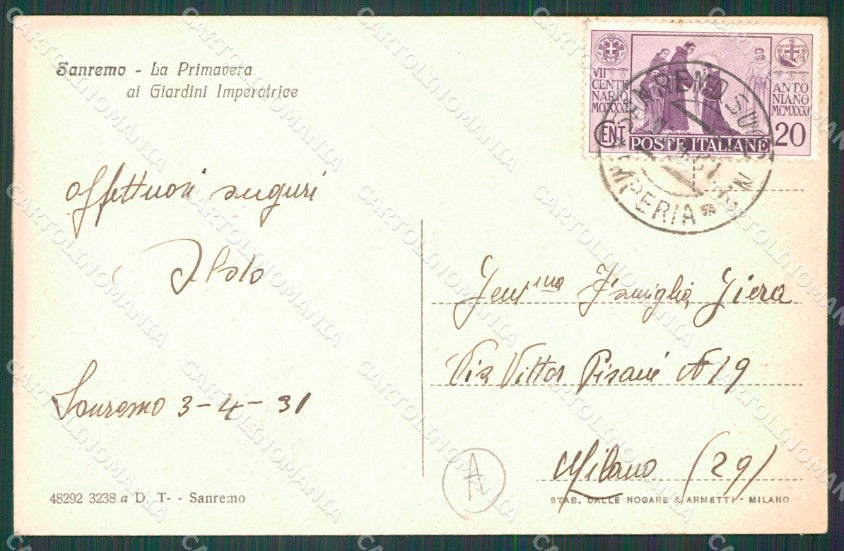 Imperia Sanremo Cartolina ZG2466 – retro