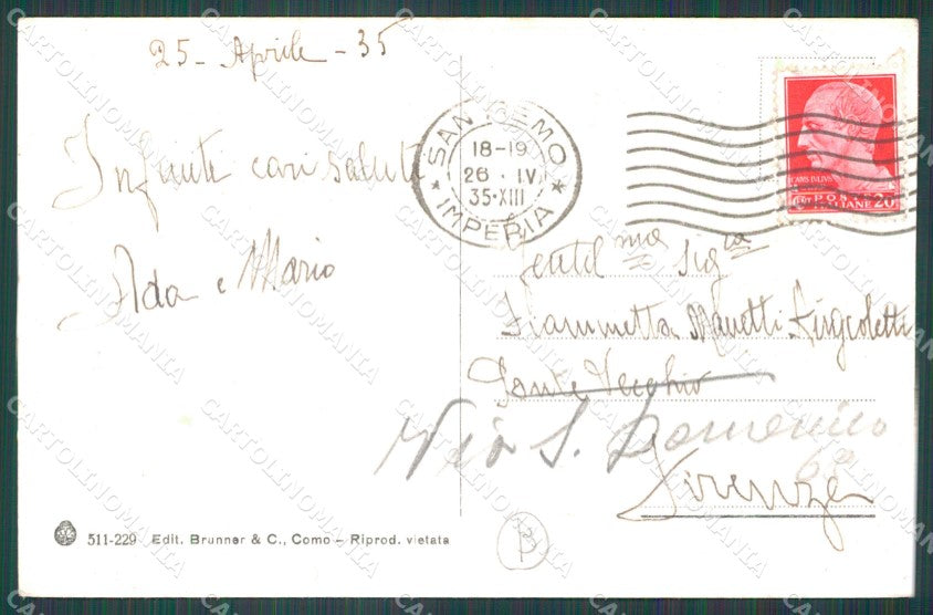 Imperia Sanremo Via Bezzecca Asino Cartolina ZG2887 – retro