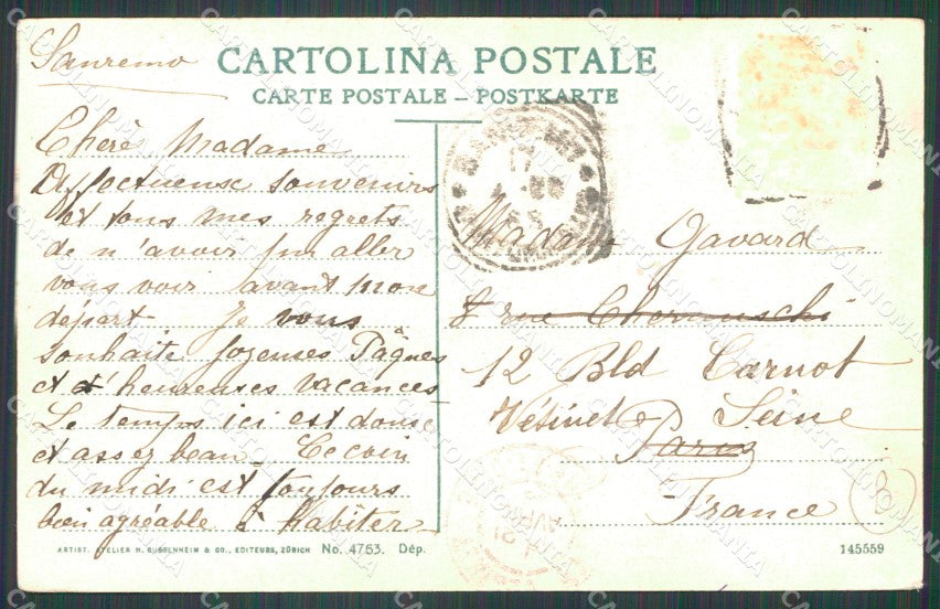 Imperia Sanremo Porta Candelieri  Cartolina ZG2999 – retro