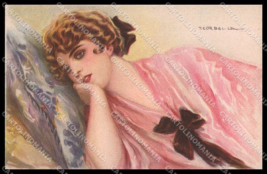 Artist Signed T. Corbella Fashion Lady Art Deco serie 250-2 pc ZG3219 – fronte