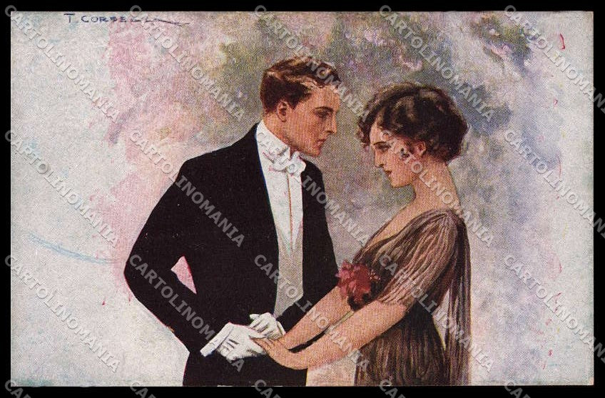 Artist Signed T. Corbella Romantic Couple Art Deco serie 234-2 pc ZG3232 – fronte