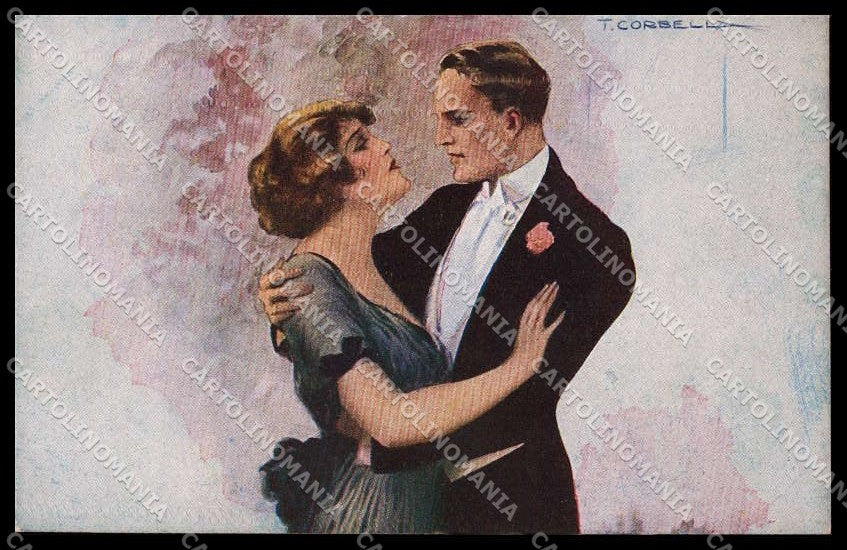 Artist Signed T. Corbella Romantic Couple Art Deco serie 234-4 pc ZG3234 – fronte