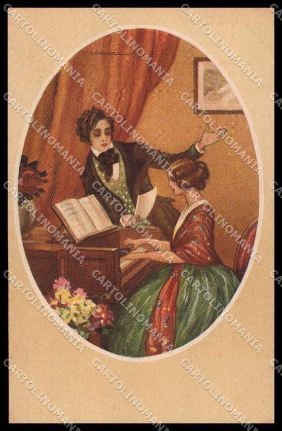 Artist Signed Corbella Romantic Couple Piano Art Deco Degami serie 749 pc ZG3246 – fronte