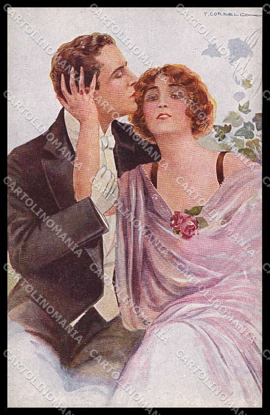 Artist Signed T. Corbella Romantic Couple Art Deco serie 269-2 pc ZG3263 – fronte