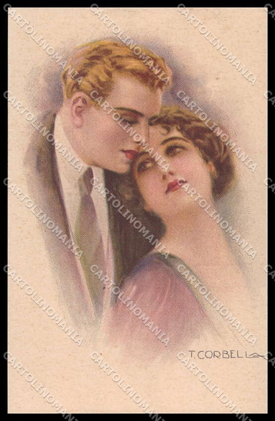Artist Signed T. Corbella Romantic Couple Art Deco serie 162-6 pc ZG3266 – fronte