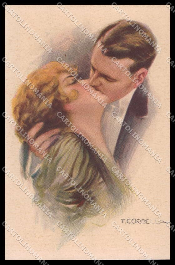 Artist Signed T. Corbella Romantic Couple Art Deco serie 162-4 pc ZG3270 – fronte