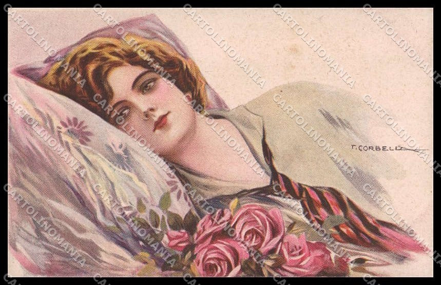 Artist Signed T. Corbella Glamour Fashion Lady Roses serie 250-3 pc ZG3306 – fronte
