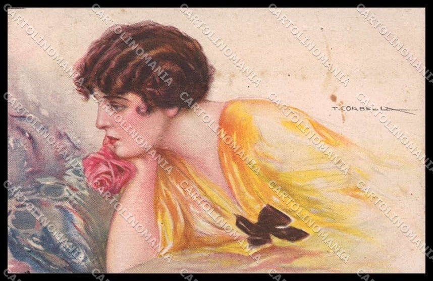 Artist Signed T. Corbella Glamour Fashion Lady Rose serie 250-1 pc ZG3310 – fronte