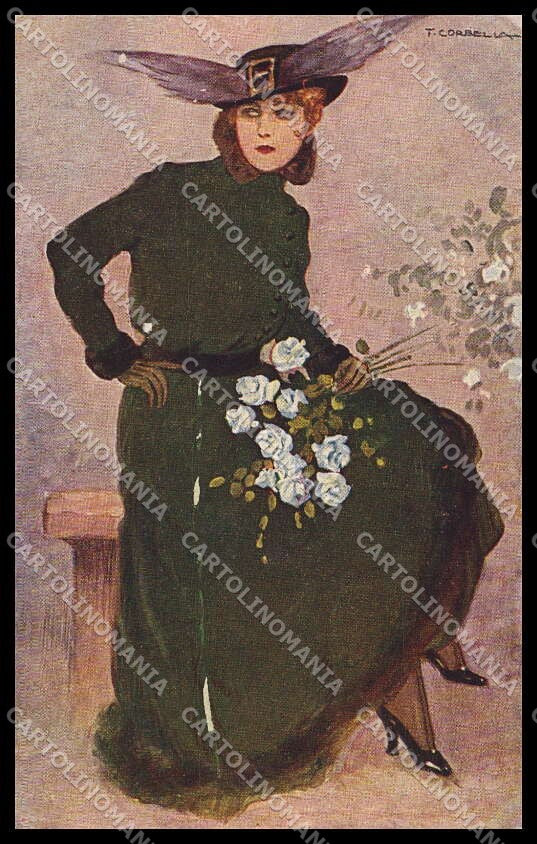 Artist Signed Corbella Glamour Fashion Lady Roses serie 203-4 ABRADED pc ZG3321 – fronte