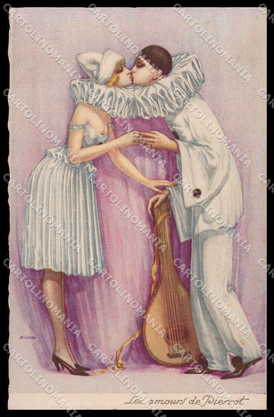 Artist Signed Guyma Pierrot Columbina Lady Art Deco serie 2024 pc ZG3359 – fronte