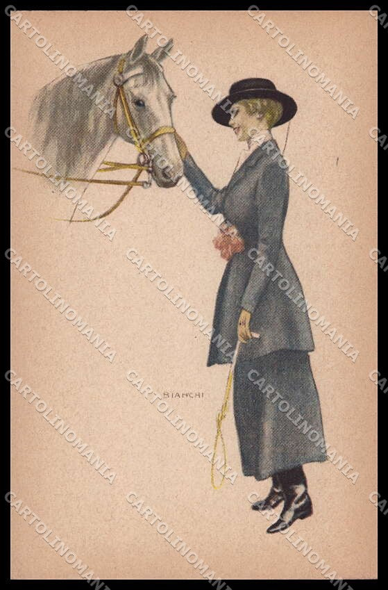 Artist Signed Bianchi Glamour Fashion Lady Horse Art Deco serie 2089 pc ZG3380 – fronte