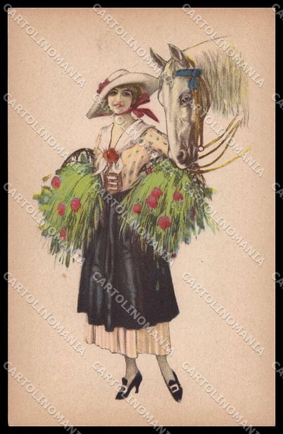Artist Signed Bianchi Glamour Fashion Lady Horse Art Deco serie 2089 pc ZG3381 – fronte