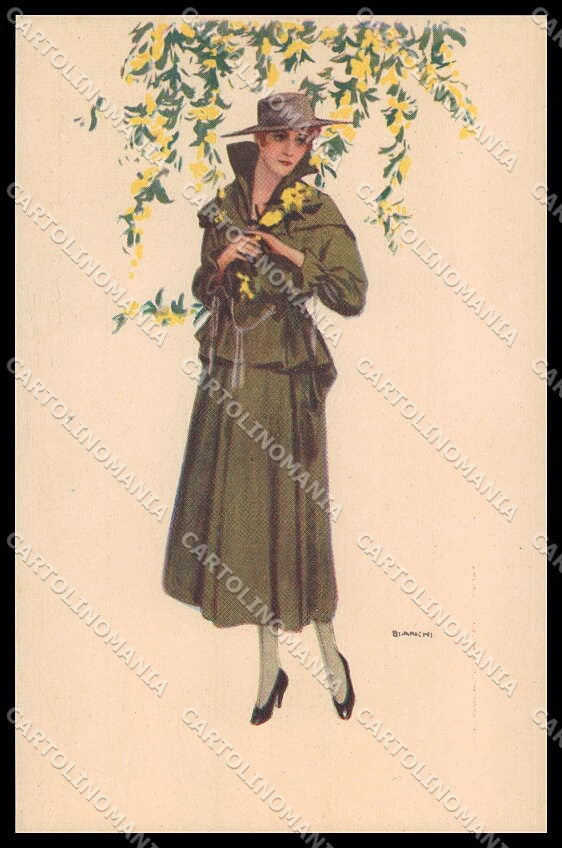 Artist Signed Bianchi Glamour Fashion Lady Art Deco serie 885-4 pc ZG3385 – fronte