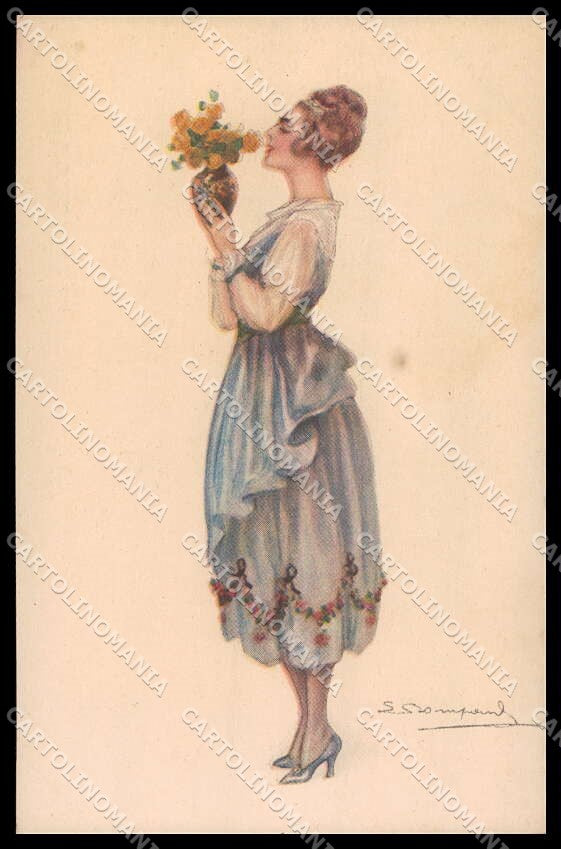 Artist Signed L. Bompard Glamour Fashion Lady Art Deco serie 928-2 pc ZG3423 – fronte