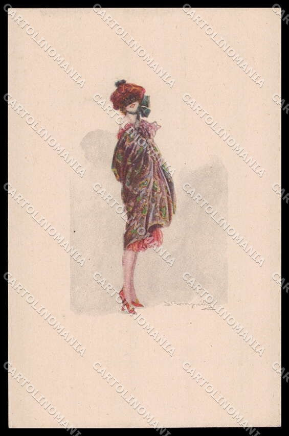 Artist Signed L. Bompard Fashion Lady Art Deco serie 606-2 WRINKLES pc ZG3434 – fronte