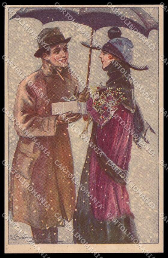 Artist Signed L. Bompard Fashion Lady Christmas Art Deco serie 994-4 pc ZG3440 – fronte