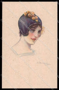 Artist Signed L. Bompard Glamour Fashion Lady Art Deco serie 914-1 pc ZG3447 – fronte