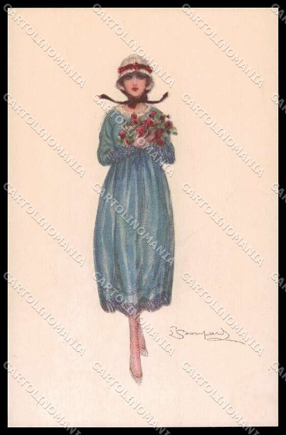 Artist Signed L. Bompard Glamour Fashion Lady Art Deco serie 915-5 pc ZG3463 – fronte