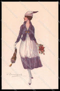 Artist Signed L. Bompard Glamour Fashion Lady Art Deco serie 915-6 pc ZG3464 – fronte