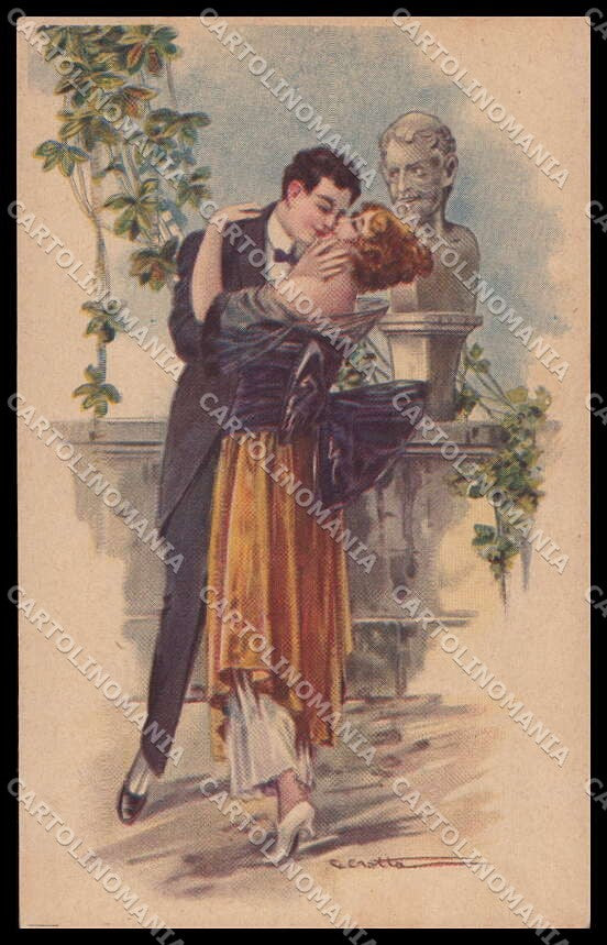 Artist Signed Crotta Romantic Couple Art Deco serie 7614 pc ZG3494 – fronte