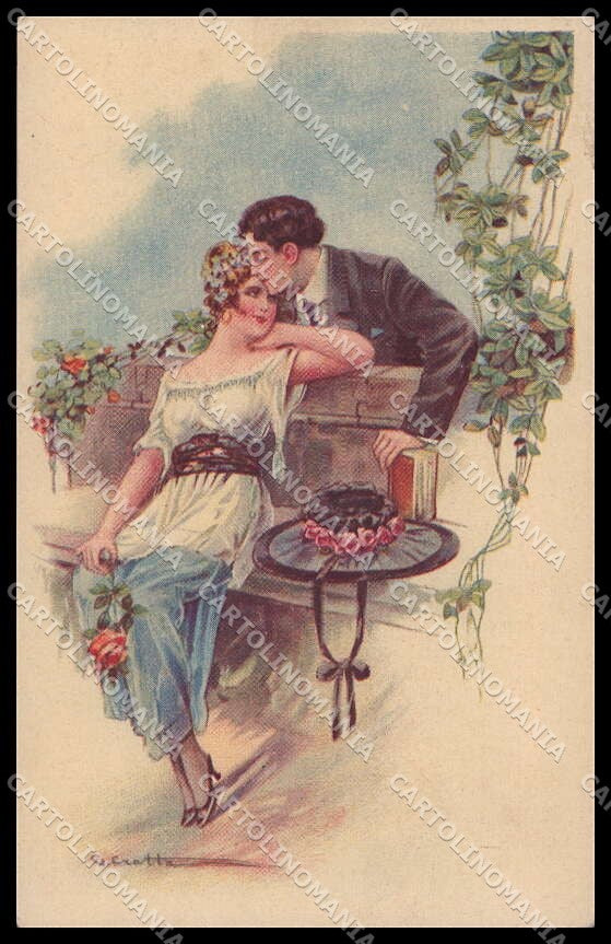 Artist Signed Crotta Romantic Couple Art Deco serie 7614 pc ZG3495 – fronte