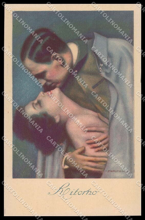 Artist Signed Nanni Romantic Couple Art Deco Ritorno WW1 serie 26A pc ZG3520 – fronte