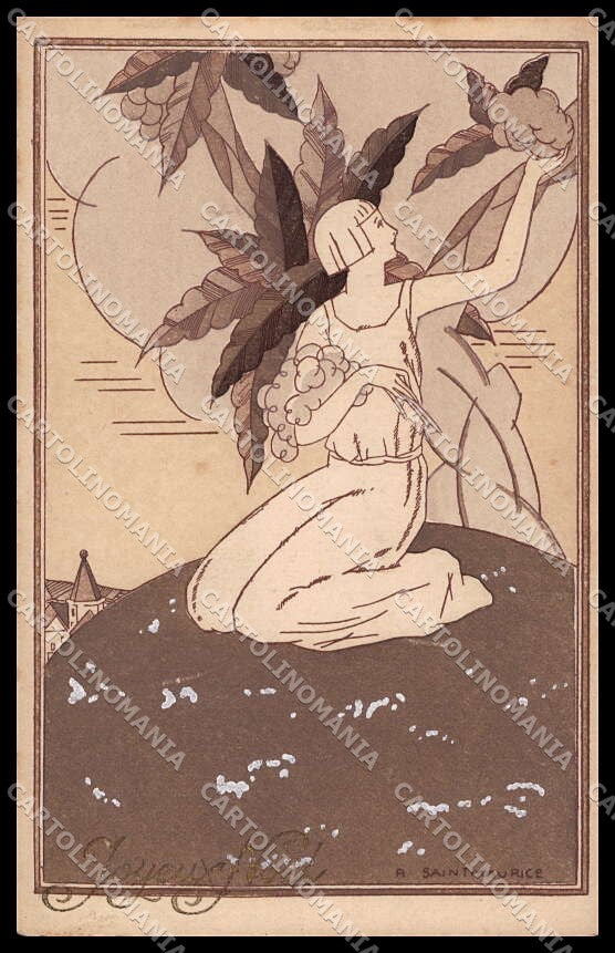 Artist Signed R. Saintmaurice Glamour Fashion Lady Deco Donnina pc ZG3529 – fronte