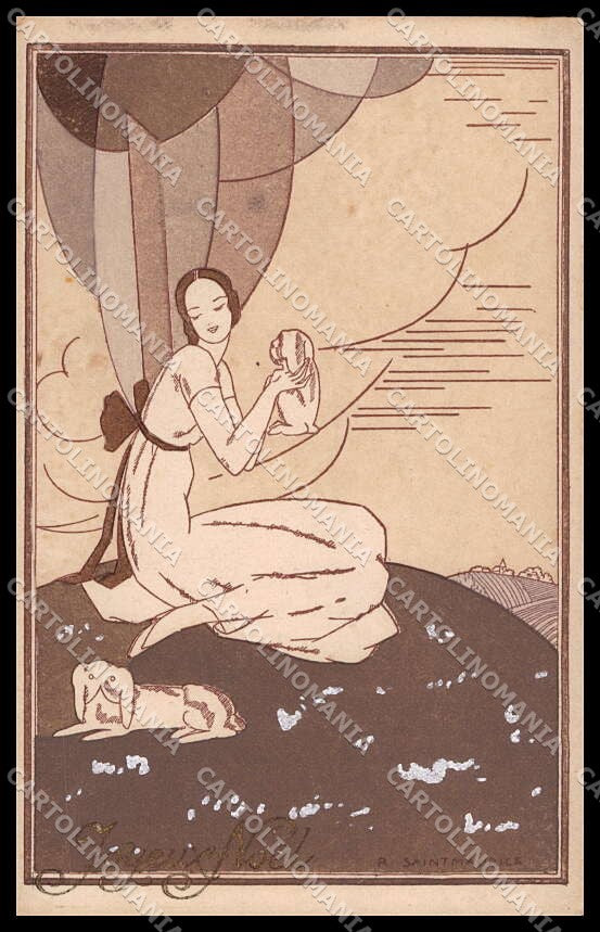 Artist Signed R. Saintmaurice Glamour Fashion Lady Deco Donnina pc ZG3530 – fronte