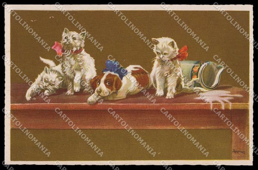 Artist Signed L. Metlicovitz Cat Dog Gatto Degami serie 779 pc ZG3566 – fronte