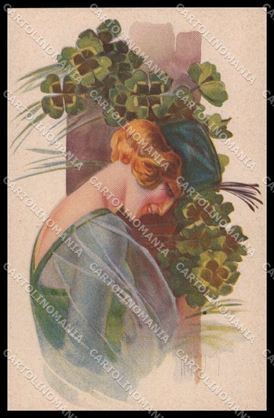 Artist Signed G. Marchisio Fashion Lady Art Deco Flowers serie 91-2 pc ZG3575 – fronte
