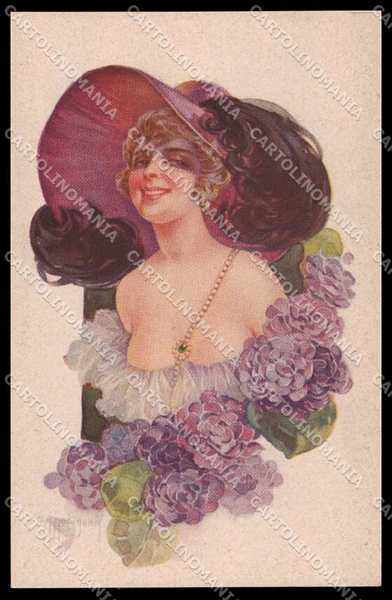 Artist Signed G. Malugani Fashion Lady Art Deco Flowers serie 91-4 pc ZG3579 – fronte