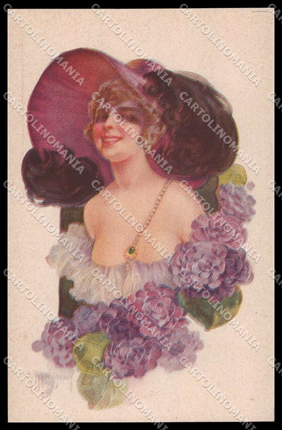 Artist Signed G. Marchisio Fashion Lady Art Deco Flowers serie 91-4 pc ZG3586 – fronte