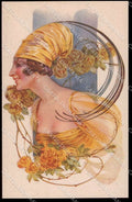 Artist Signed G. Marchisio Fashion Lady Art Deco Flowers serie 91-1 pc ZG3589 – fronte