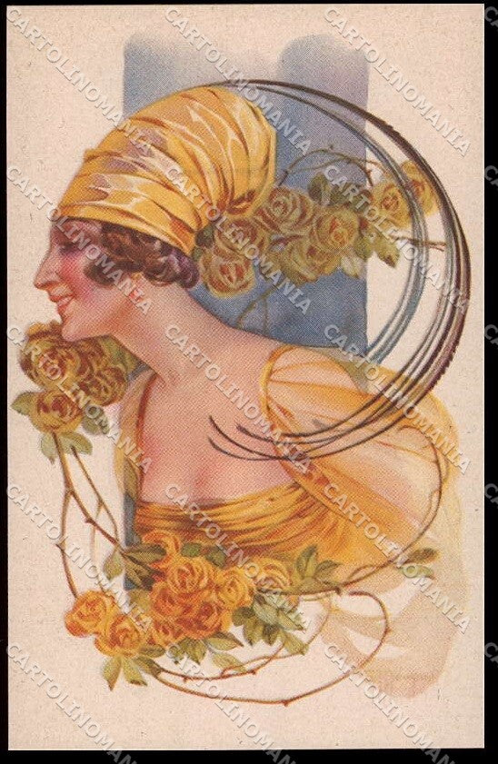 Artist Signed G. Marchisio Fashion Lady Art Deco Flowers serie 91-1 pc ZG3589 – fronte